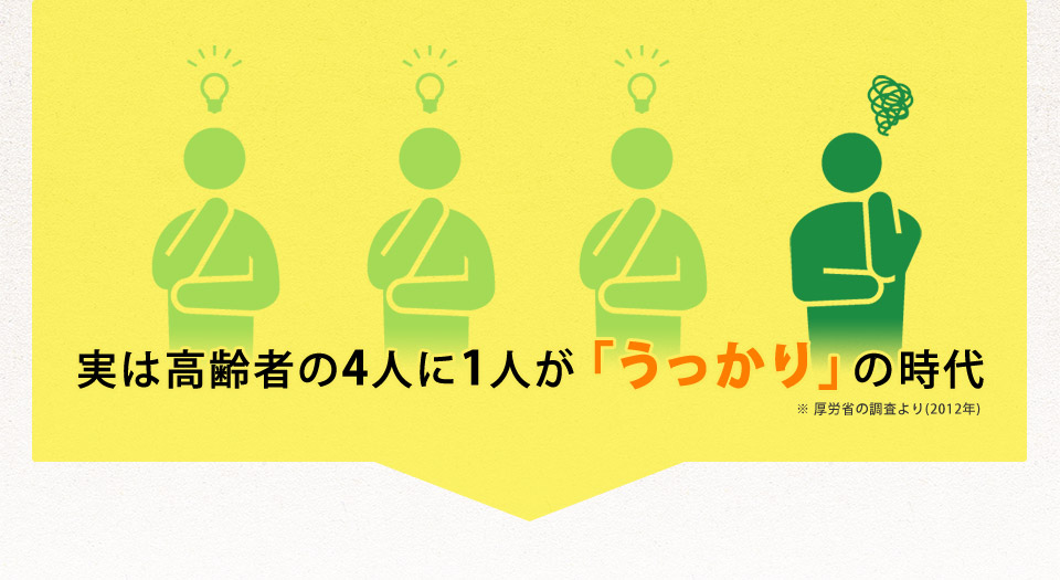 家族に迷惑をかけたくない…置き忘れが最近多い…慣れた道でも迷うことが…しまい物の場所をよく忘れる…今朝何を食べたか思い出せない…切ったばかりの電話の相手が思い出せない…